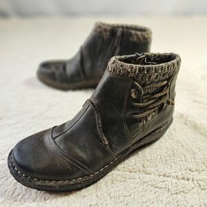 Aetrex Sz8.5 EU39 Tessa Camogreen ankle boots Zip side Woolaccent Warm Outdoors